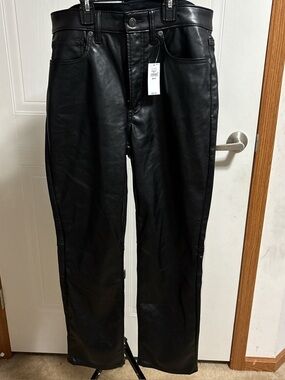 GAP Black Faux Leather Straight-Leg Pants